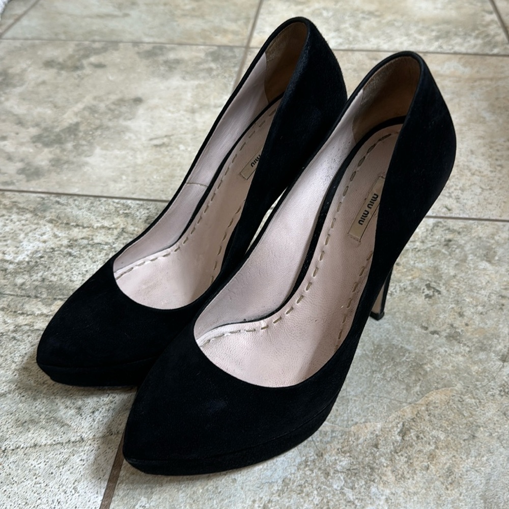 Miu Miu Black Suede Platform Pumps Heels